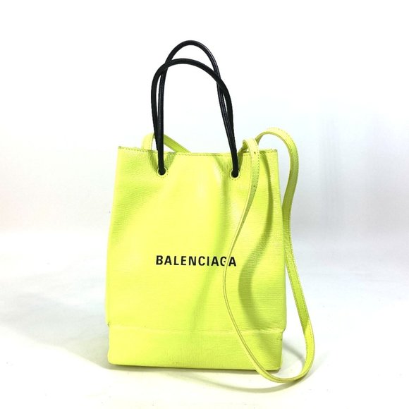 BALENCIAGA 568817 Shoulder Bag Shopping Tote XS 2-Way Leather Women's Yellow - Picture 1 of 10